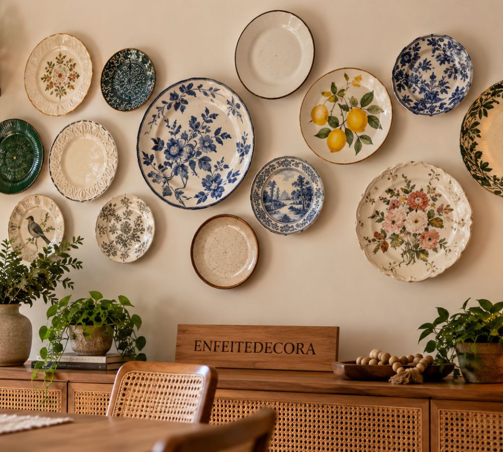 Pratos na parede voltam à decoração e substituem quadros em paredes de galeria