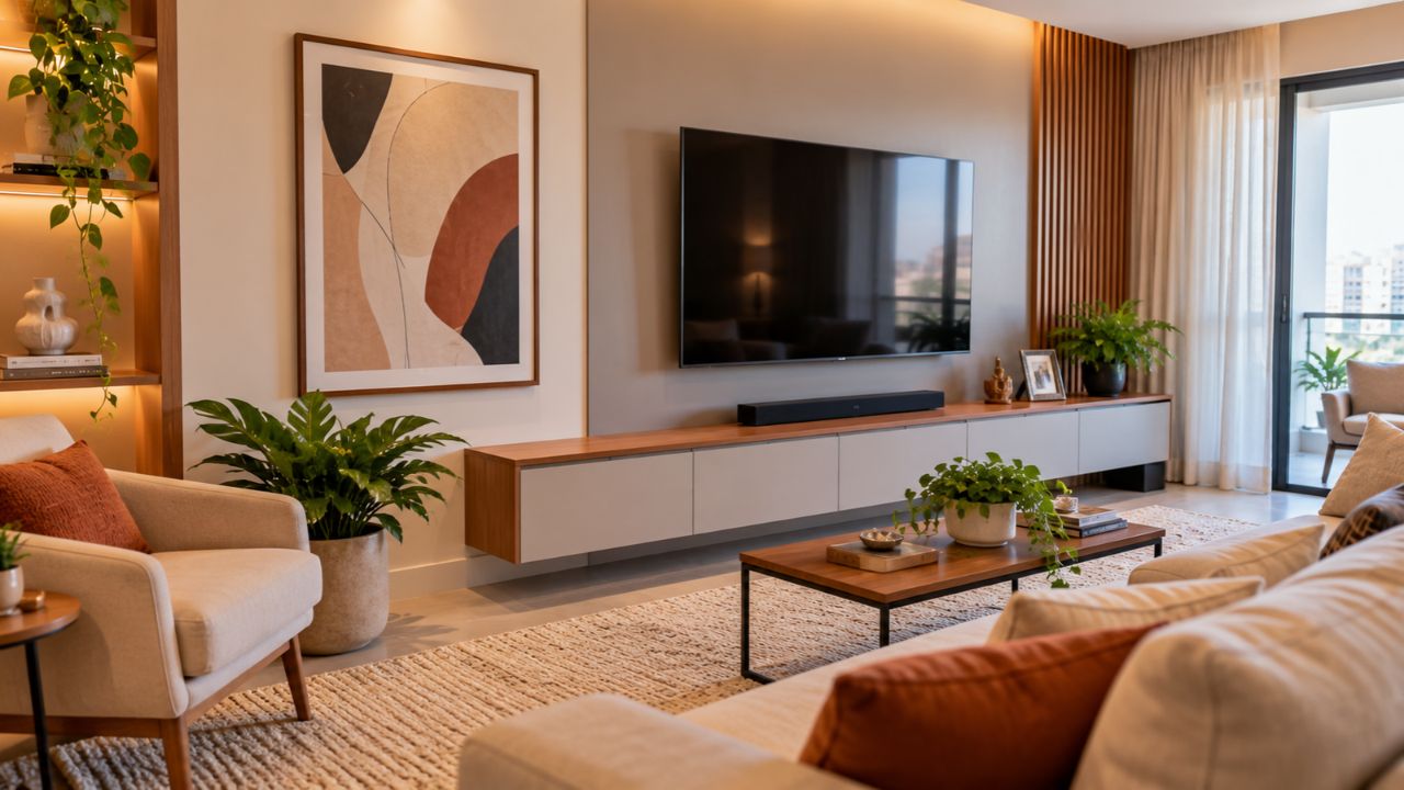 Quadro ao lado da TV pode funcionar na sala, mas exige uma regra que poucos projetos seguem