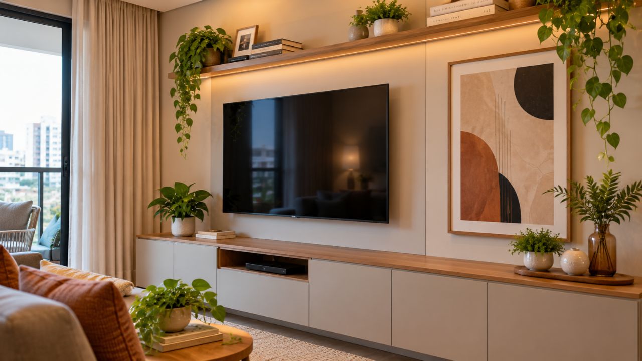 Quadro ao lado da TV pode funcionar na sala, mas exige uma regra que poucos projetos seguem