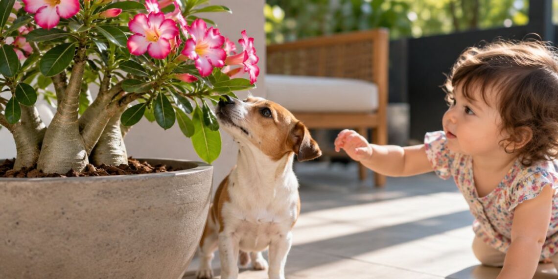 Rosa do deserto é tóxica para pets e crianças, mas cultivo em vaso longe do alcance evita qualquer acidente doméstico