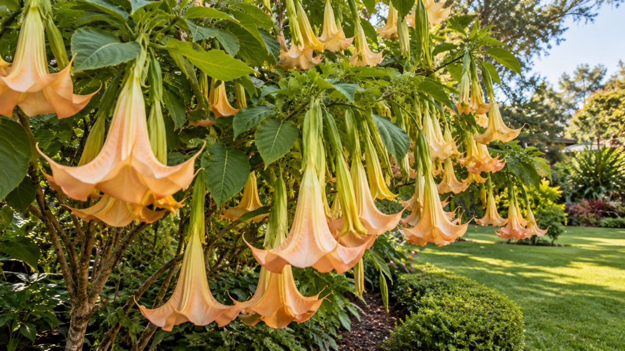A trombeta de anjo é uma planta que surpreende pelo tamanho de suas flores e virou a aposta certeira no paisagismo